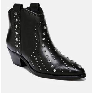 Sam Edelman Brian Pointed Toe Studded Leather Mid-Heel Boots size 6.5 Black